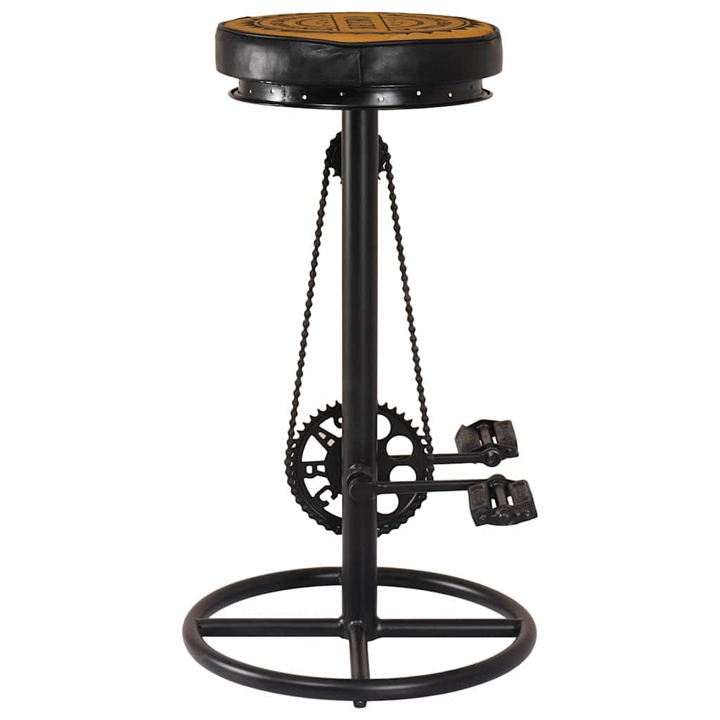 Bar Stools with Canvas Print 2 pcs Black and Brown Real Leather