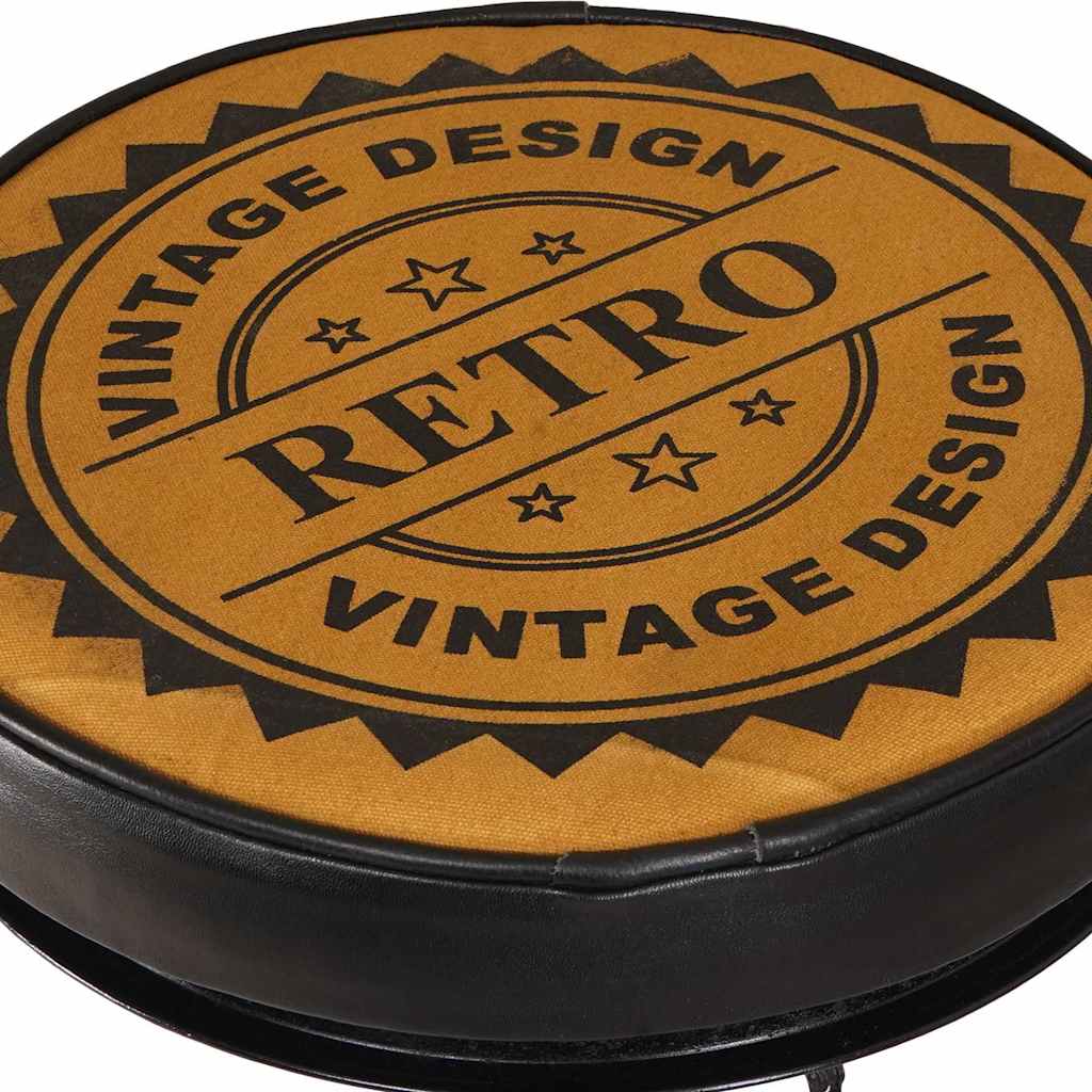 Bar Stools with Canvas Print 2 pcs Black and Brown Real Leather