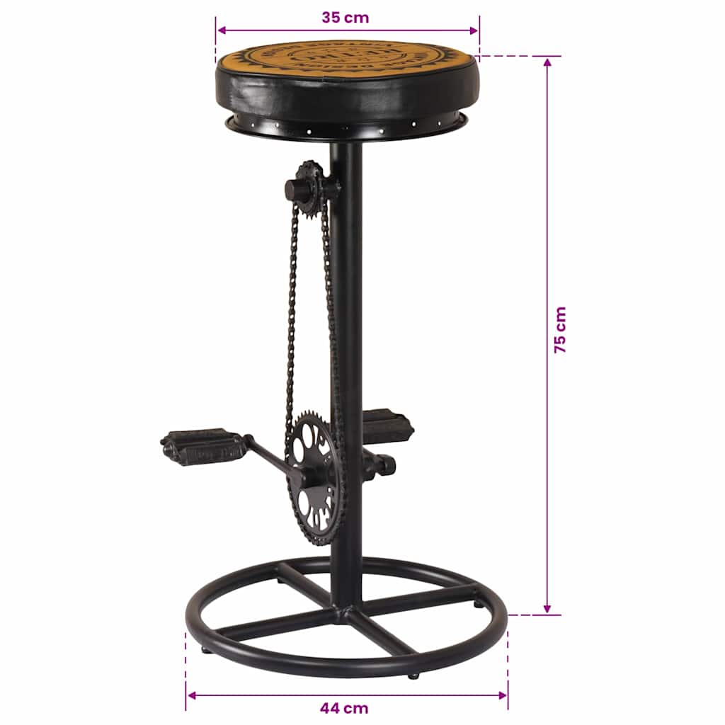 Bar Stools with Canvas Print 2 pcs Black and Brown Real Leather