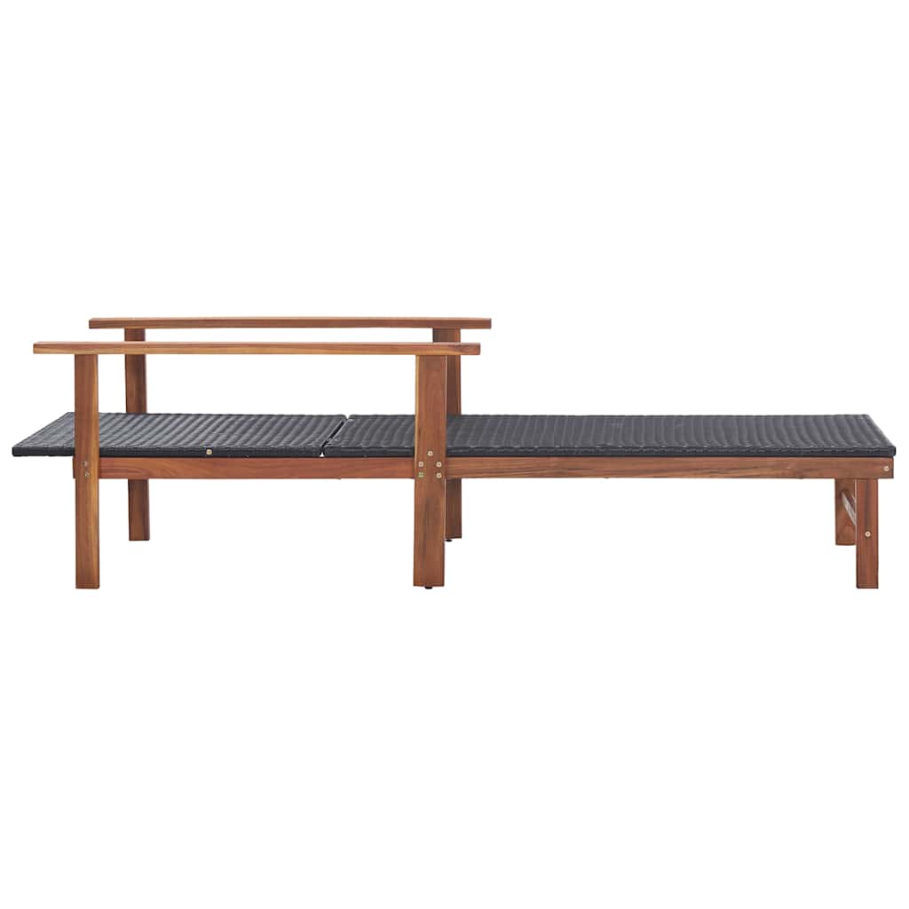 Sun Lounger Poly Rattan and Solid Acacia Wood Black