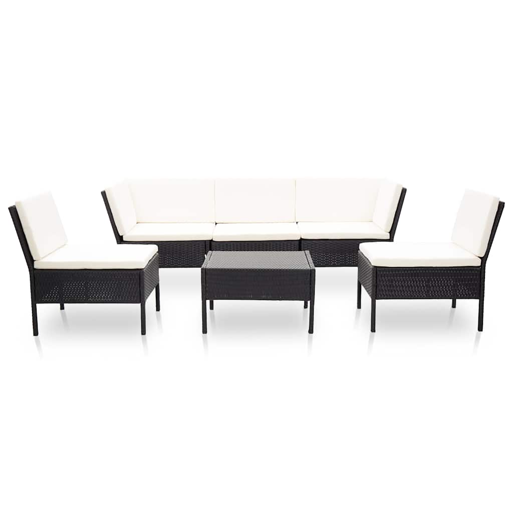 6 Piece Garden Lounge Set with Cushions Poly Rattan Black
