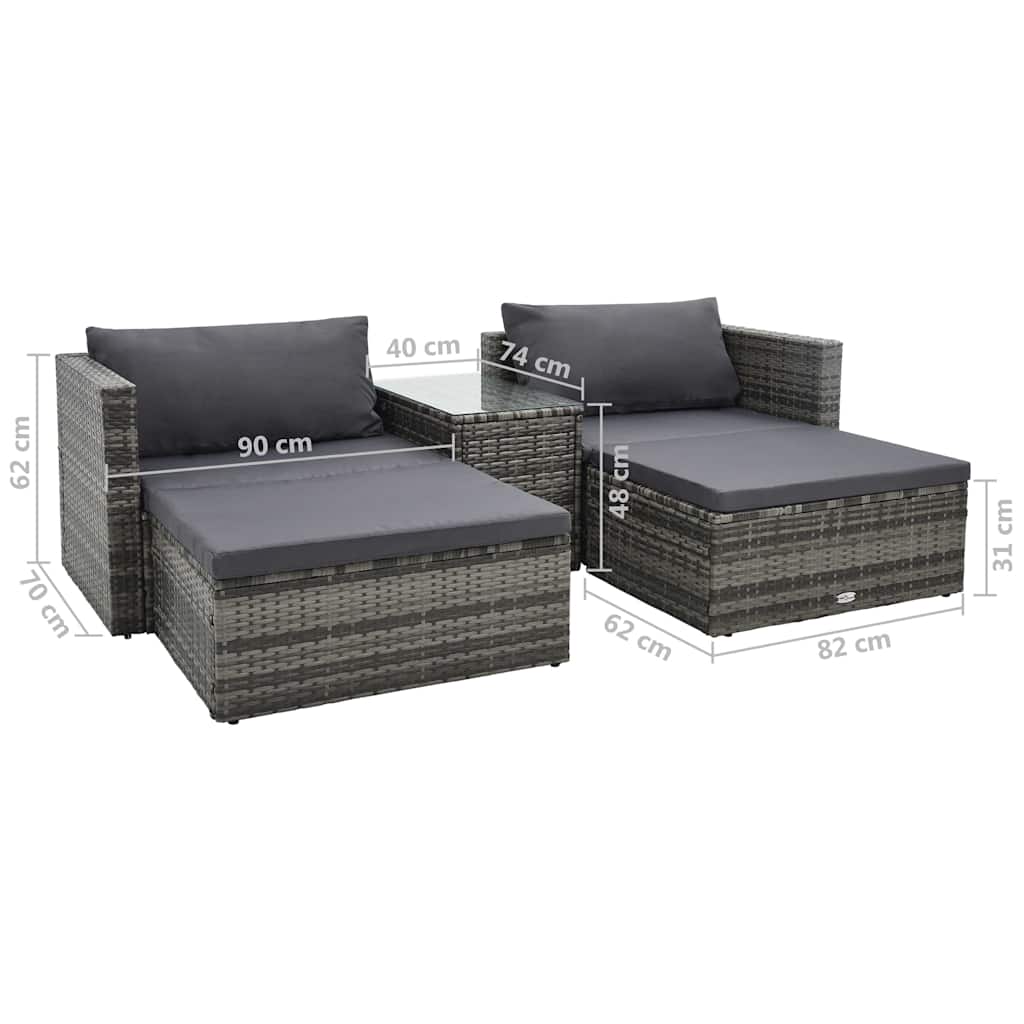 5 Piece Garden Lounge Set with Cushions Poly Rattan Grey