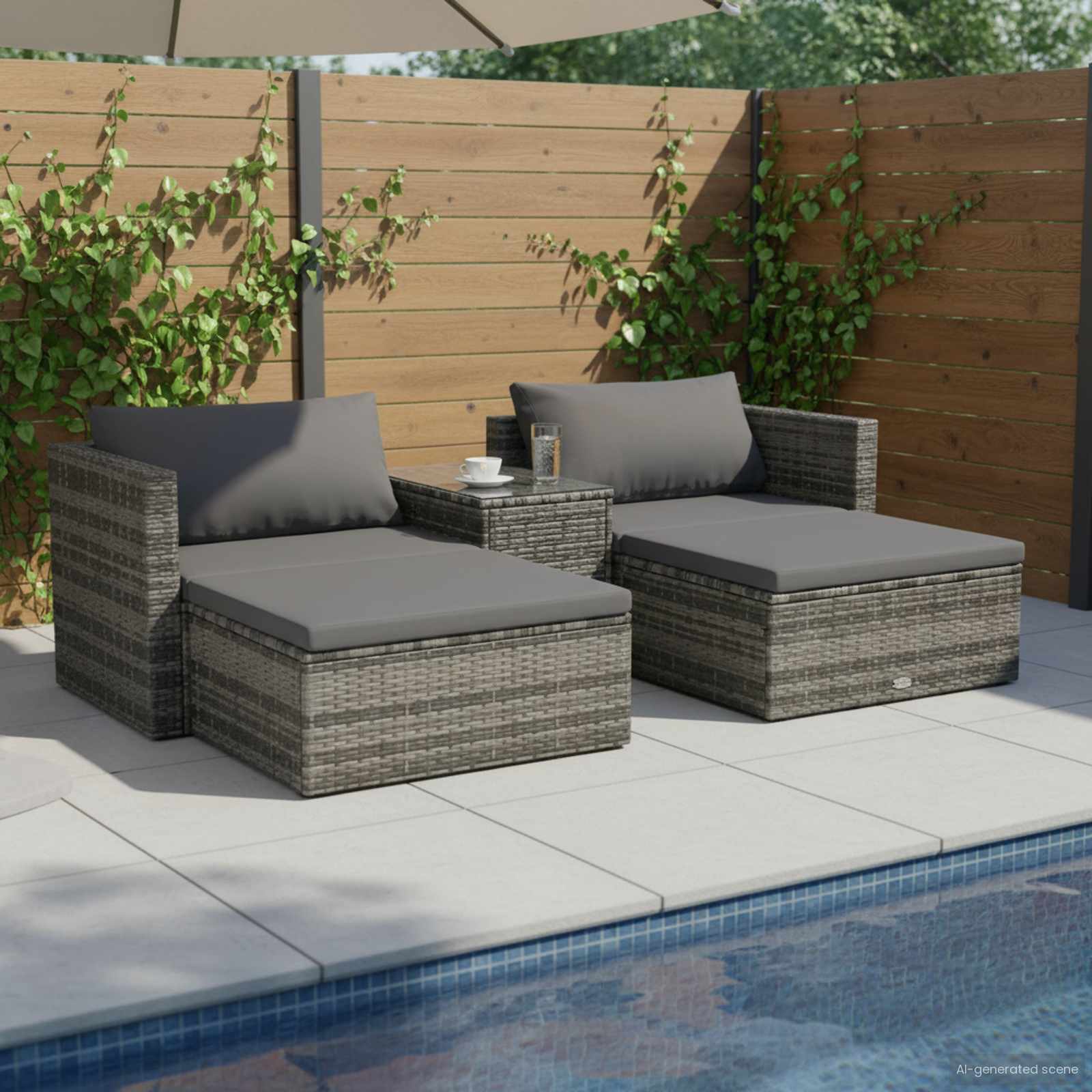5 Piece Garden Lounge Set with Cushions Poly Rattan Grey