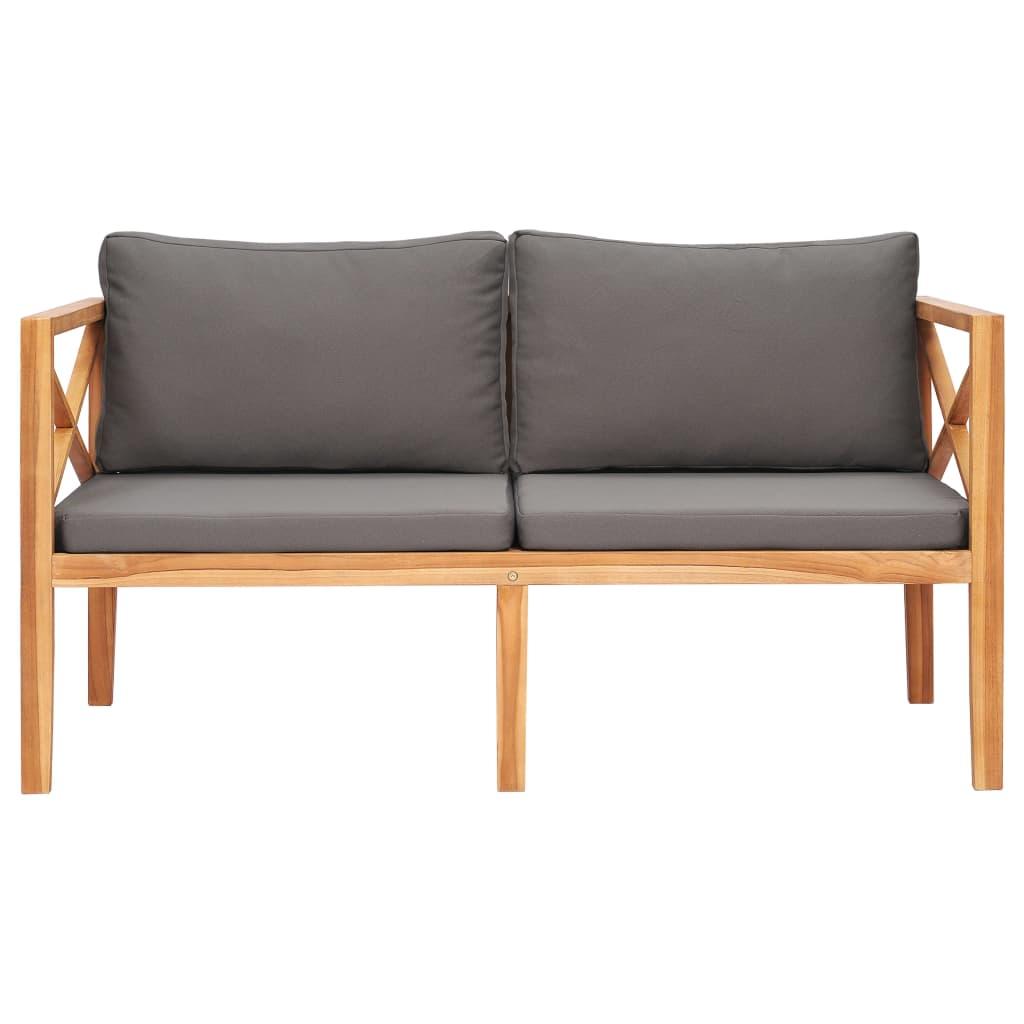 Garden Bench with Grey Cushions Solid Wood Teak