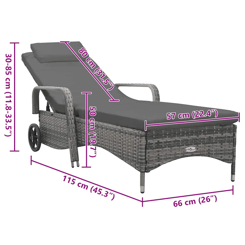 Sun Lounger with Wheels Poly Rattan Anthracite