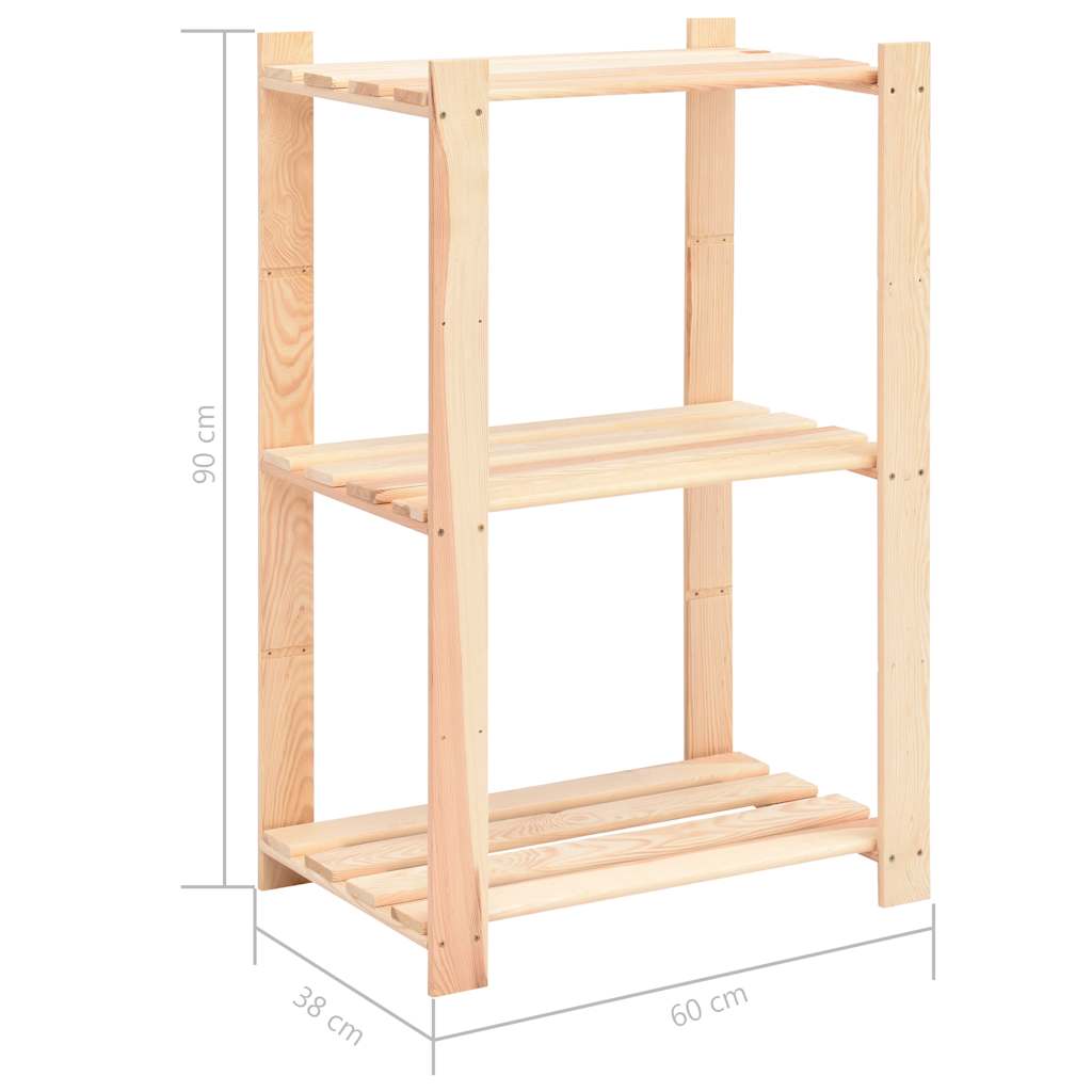 3-Tier Storage Racks 2 pcs 60x38x90 cm Solid Wood Pine 150 kg