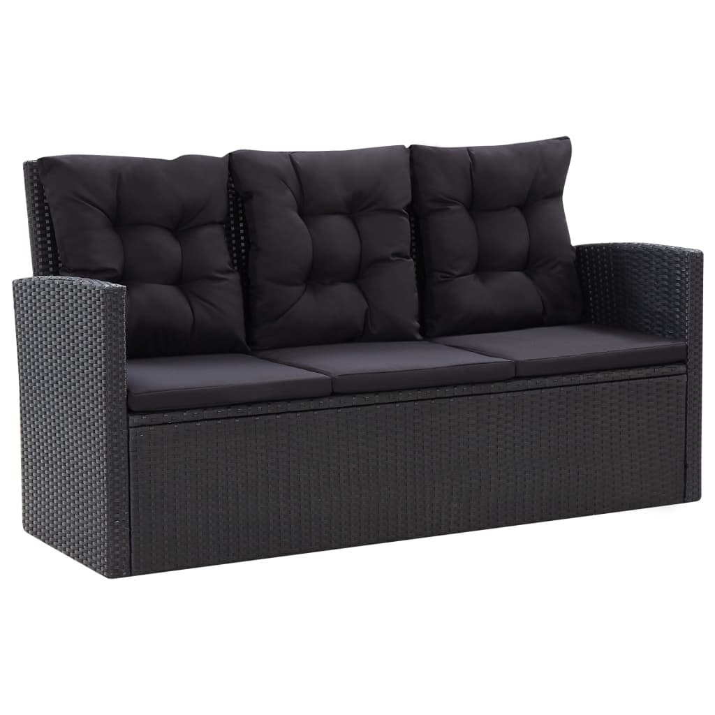 6 Piece Garden Lounge Set with Cushions Poly Rattan Black