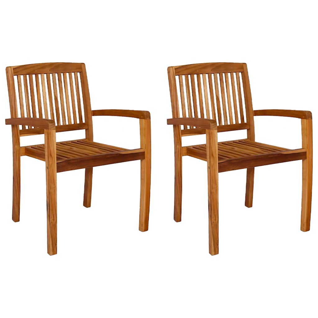 Stacking Garden Dining Chairs 2 pcs Solid Teak Wood