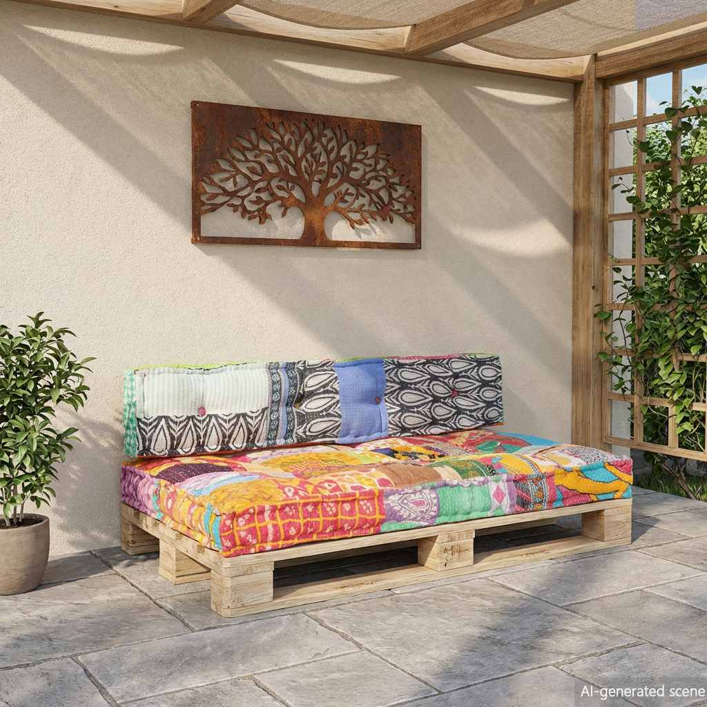 Pallet Sofa Cushion Multicolour Fabric Patchwork