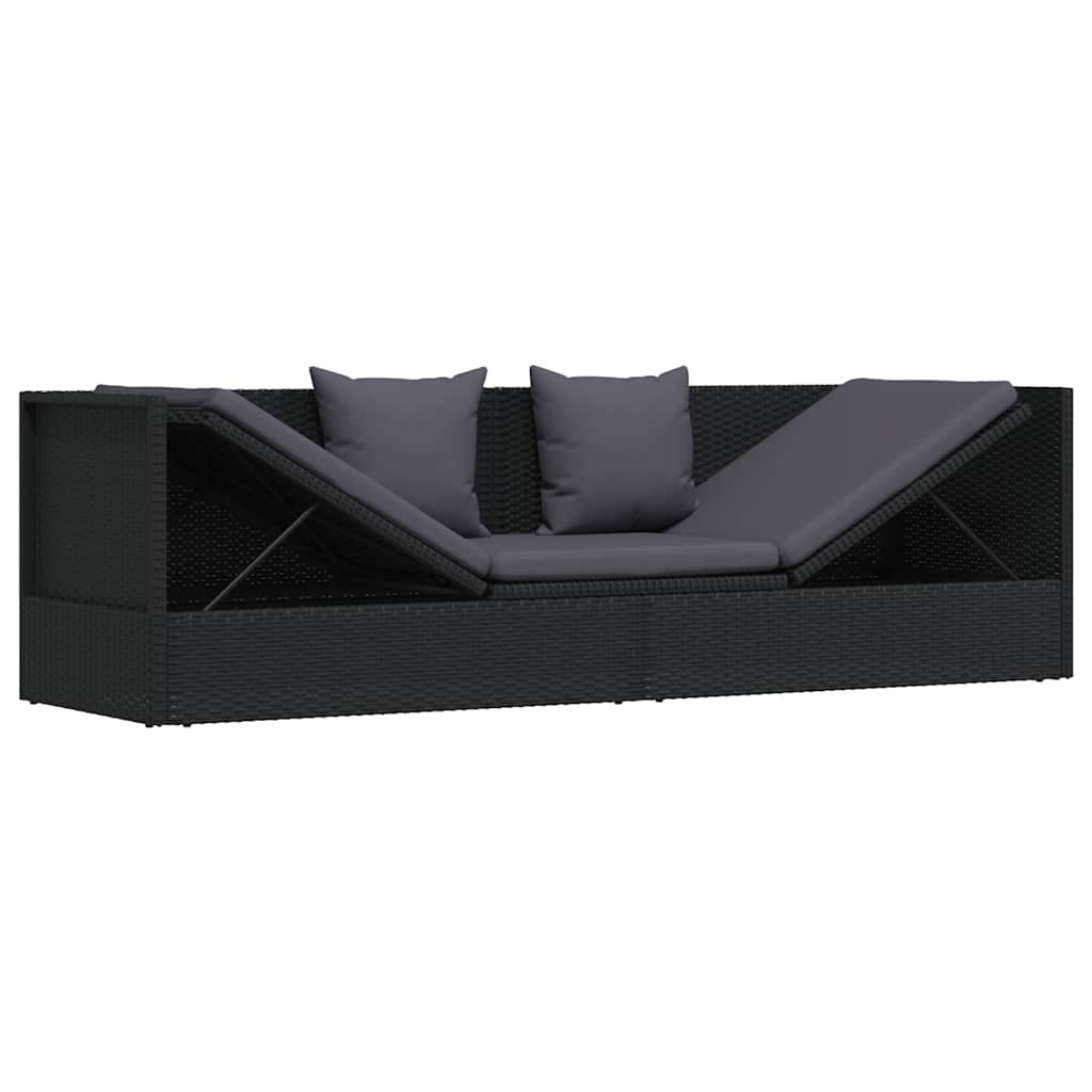 Garden Bed with Cushion and Pillow Poly Rattan Black