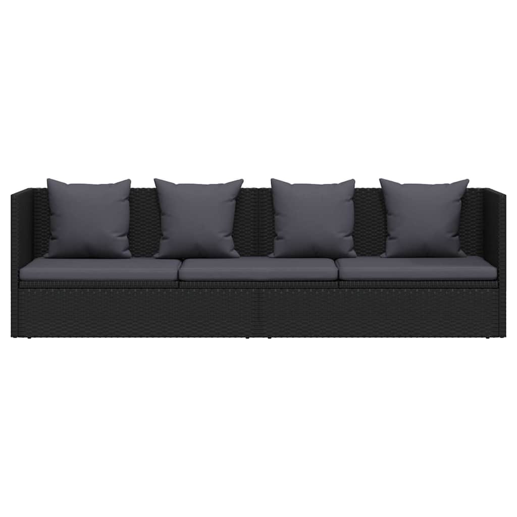 Garden Bed with Cushion and Pillow Poly Rattan Black