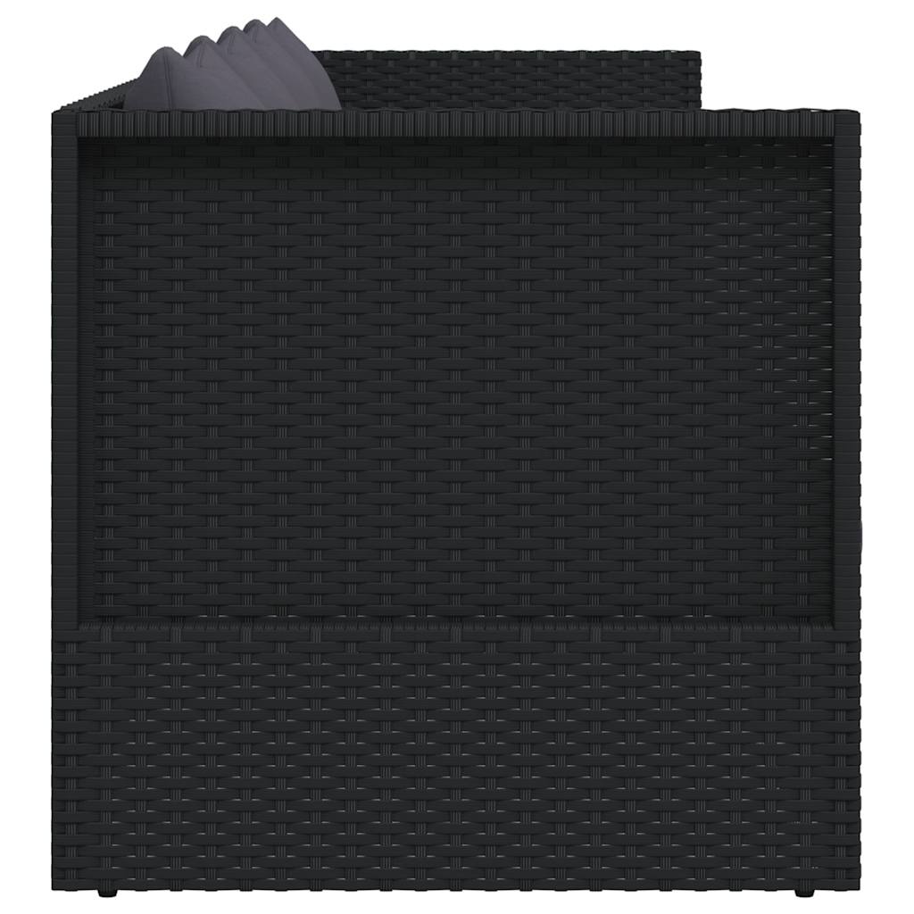 Garden Bed with Cushion and Pillow Poly Rattan Black