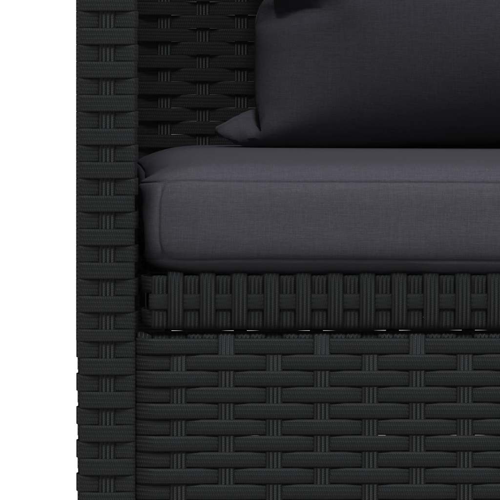 Garden Bed with Cushion and Pillow Poly Rattan Black