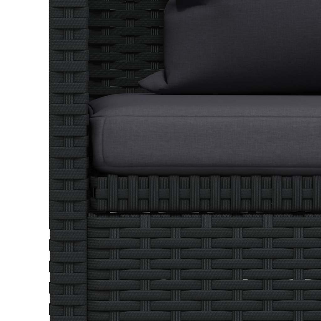 Garden Bed with Cushion and Pillow Poly Rattan Black