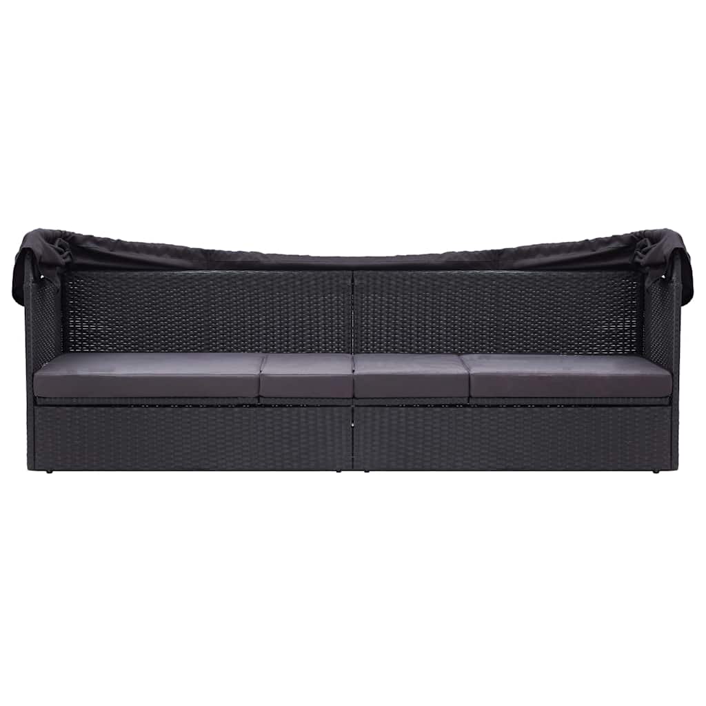 Outdoor Sofa Bed with Canopy Poly Rattan Black