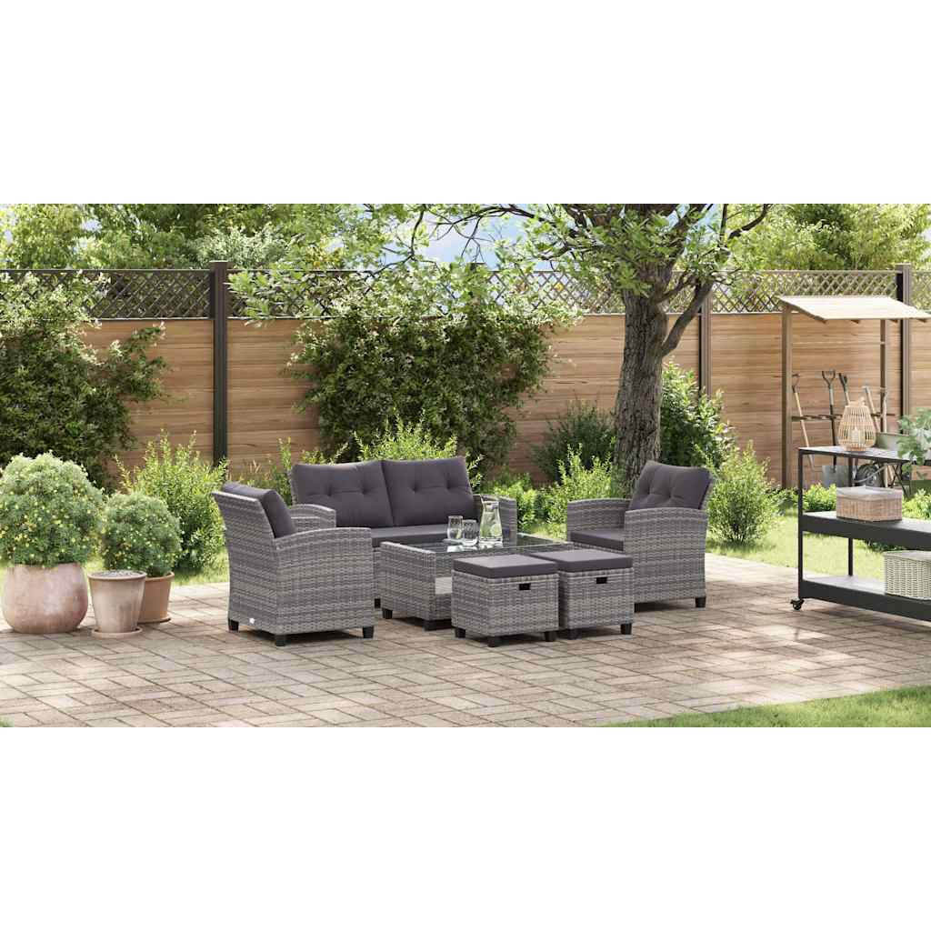 6 Piece Garden Sofa Set with Cushions Poly Rattan Dark Grey