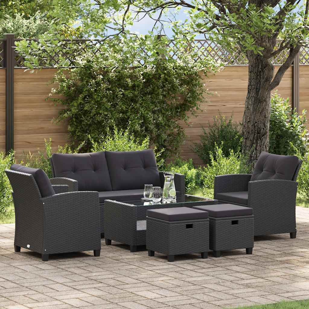 6 Piece Garden Sofa Set with Cushions Poly Rattan Black