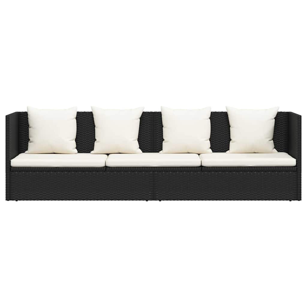 Garden Bed with Cushion & Pillows Poly Rattan Black