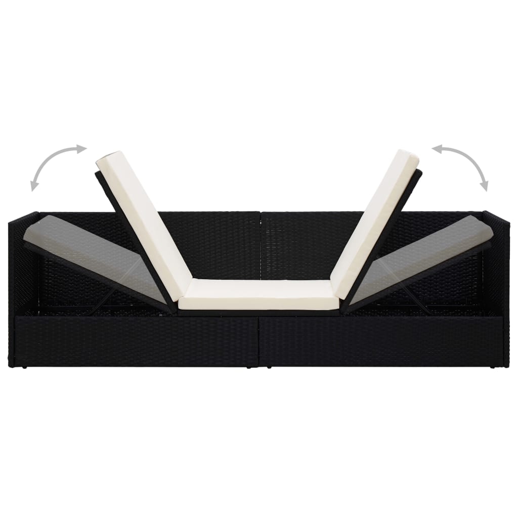 Garden Bed with Cushion & Pillows Poly Rattan Black