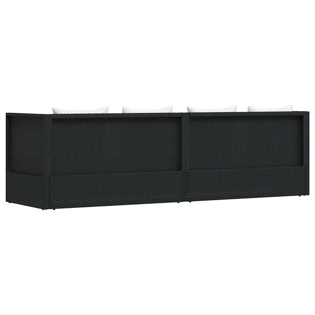Garden Bed with Cushion & Pillows Poly Rattan Black