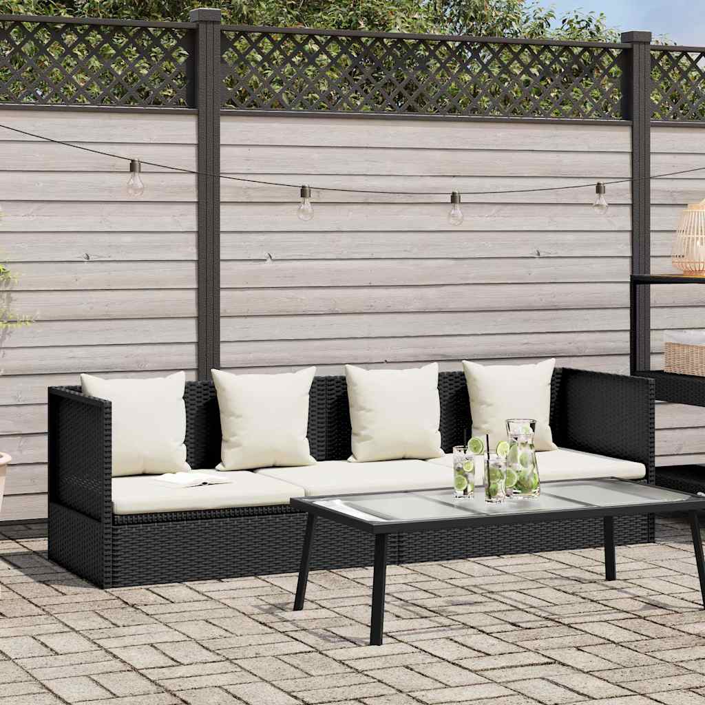 Garden Bed with Cushion & Pillows Poly Rattan Black
