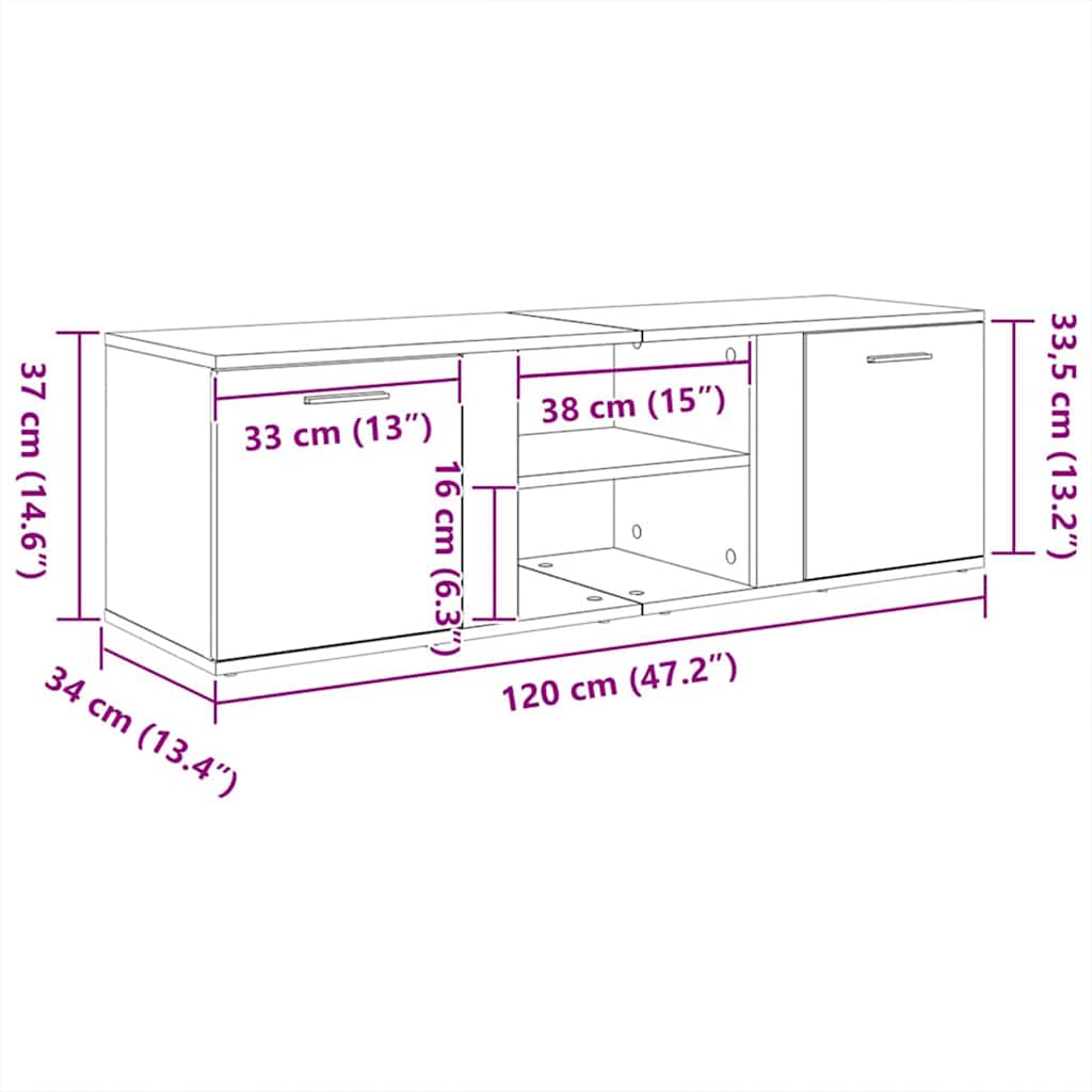 TV Cabinet White 120x34x37 cm Engineered Wood