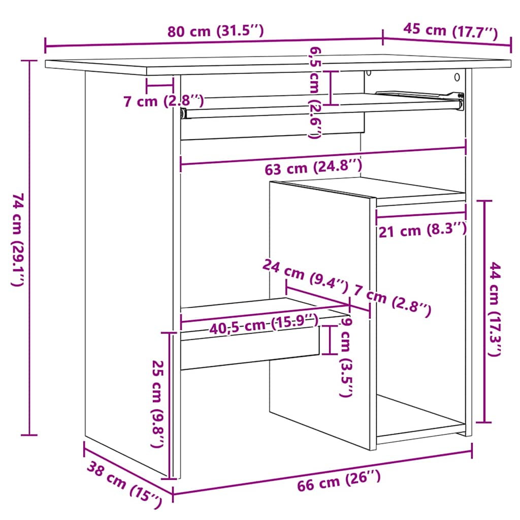 Desk Grey 80x45x74 cm Engineered Wood