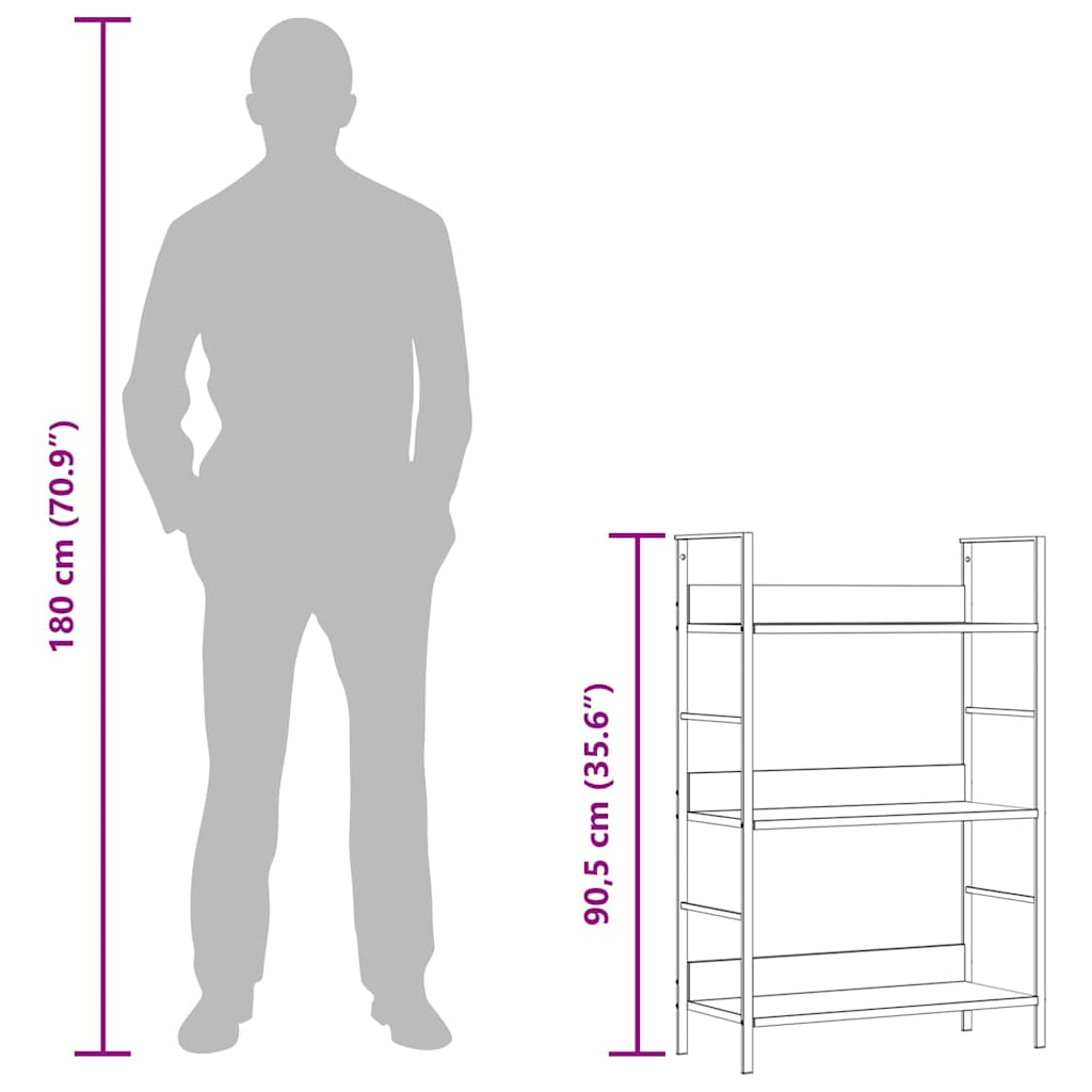 3-Layer Book Shelf Oak 60x27.6x90.5 cm Engineered Wood