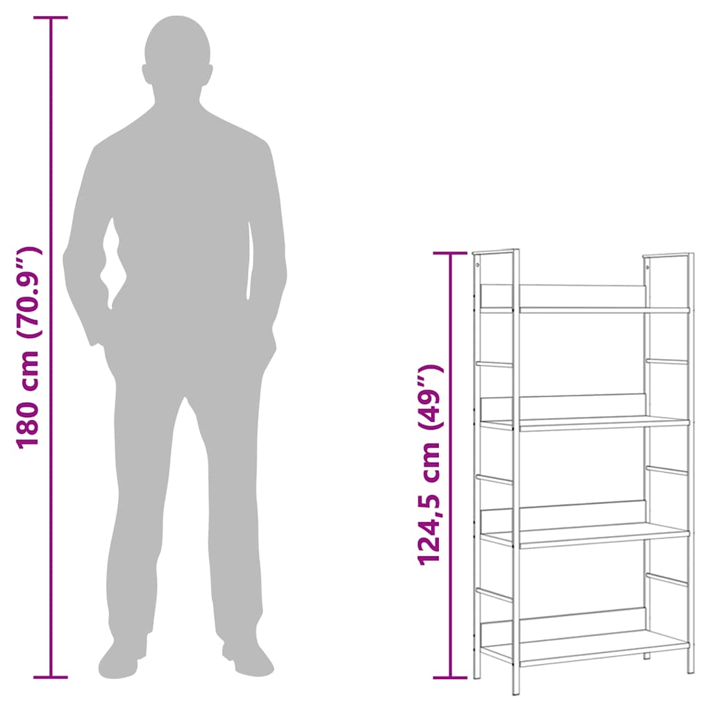 4-Layer Book Shelf Oak 60x27.6x124.5 cm Engineered Wood