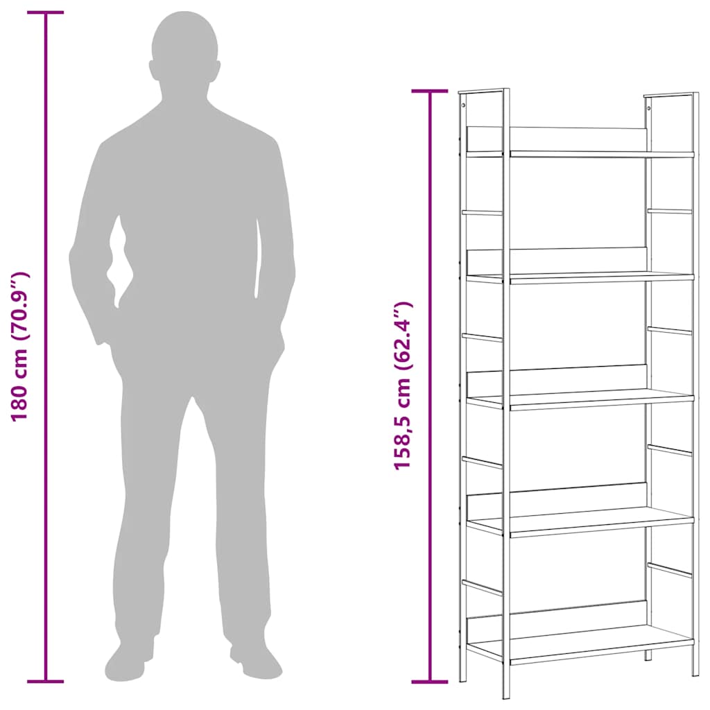 5-Layer Book Shelf Oak 60x27.6x158.5 cm Engineered Wood