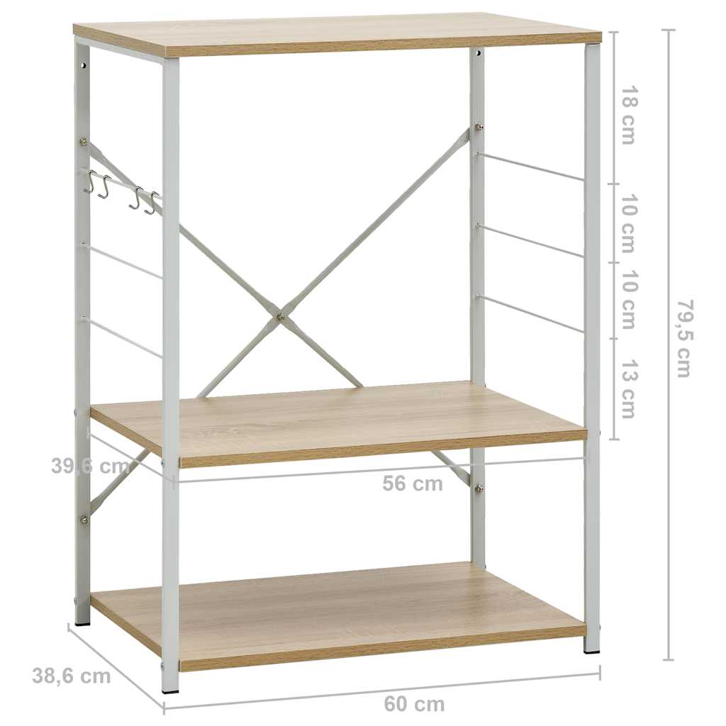 Microwave Cabinet White and Oak 60x39.6x79.5 cm Engineered Wood