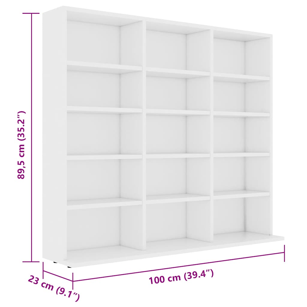 CD Cabinet White 100x23x89.5 cm Engineered Wood