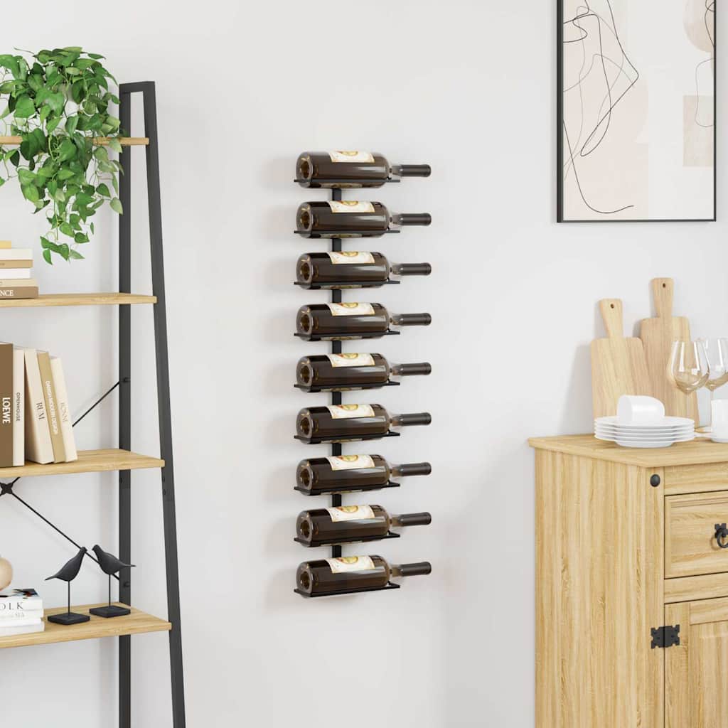 Wall-mounted Wine Rack for 9 Bottles Black Iron