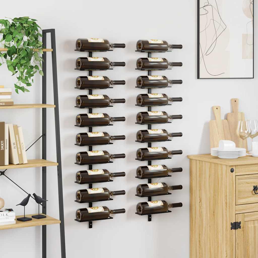 Wall-mounted Wine Racks for 20 Bottles 2 pcs Black Metal