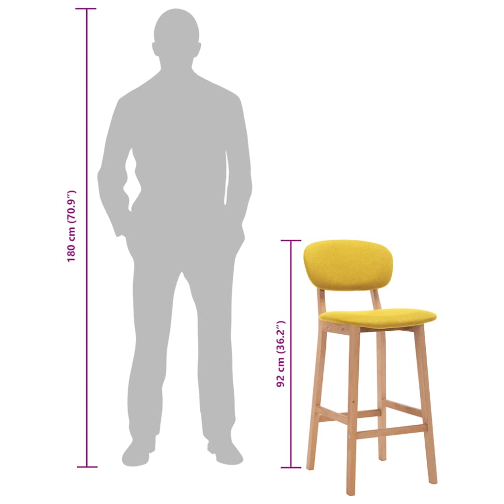 Bar Stools 2 pcs Mustard Yellow Fabric