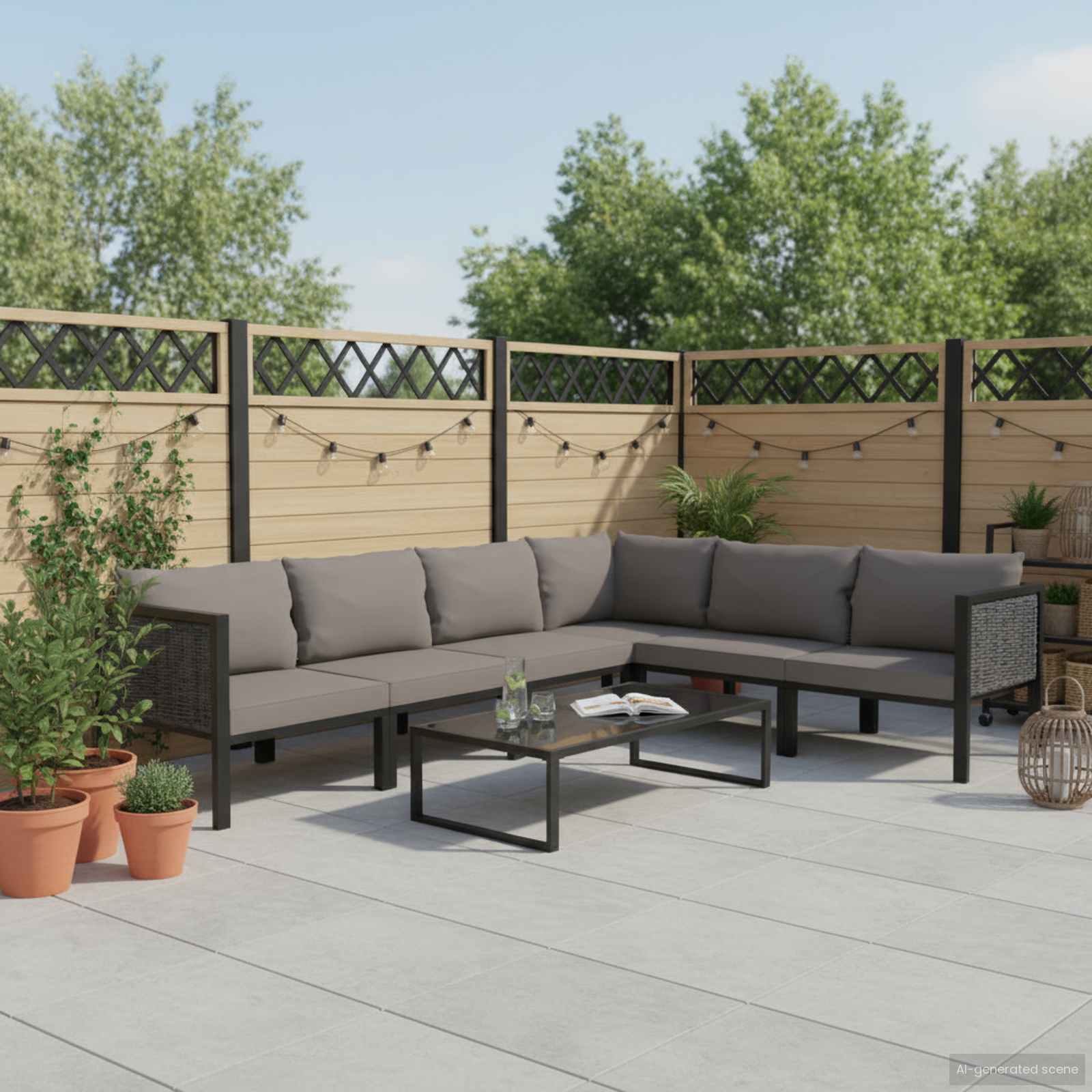 7 Piece Garden Lounge Set with Cushions Poly Rattan Anthracite
