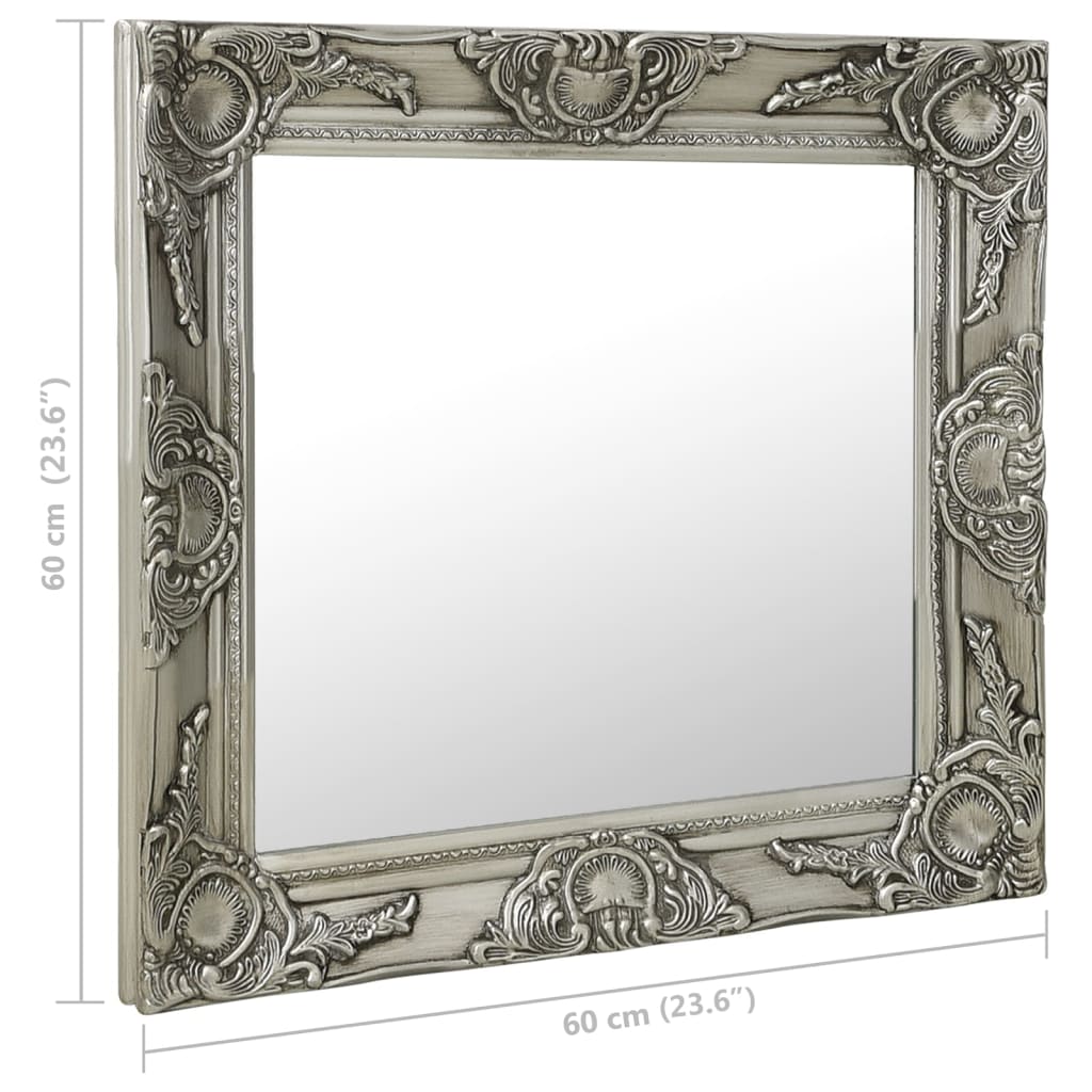 Wall Mirror Baroque Style 60x60 cm Silver