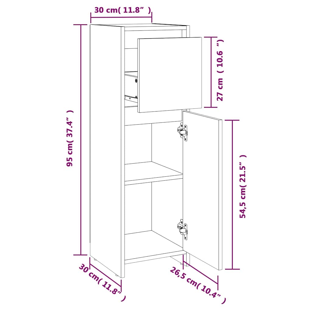 Bathroom Cabinet White 30x30x95 cm Engineered Wood