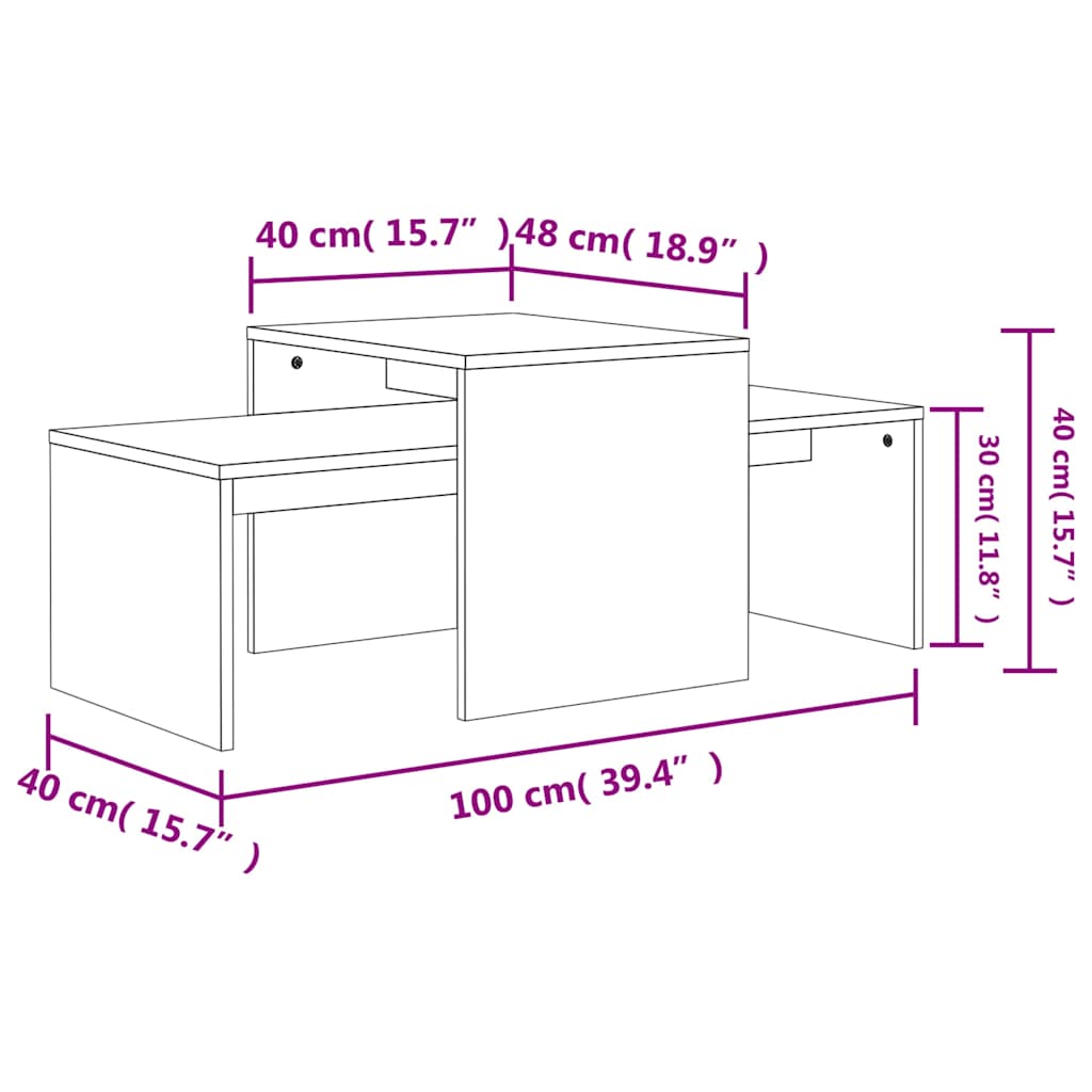 Coffee Table Set Sonoma Oak 100x48x40 cm Engineered Wood