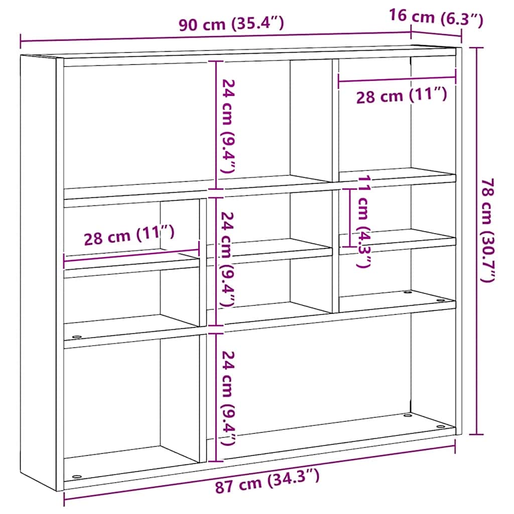 Wall Shelf White 90x16x78 cm Engineered Wood