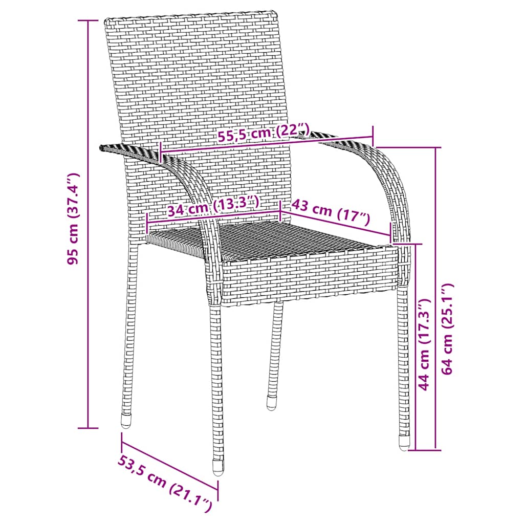 Stackable Outdoor Chairs 6 pcs Poly Rattan Black