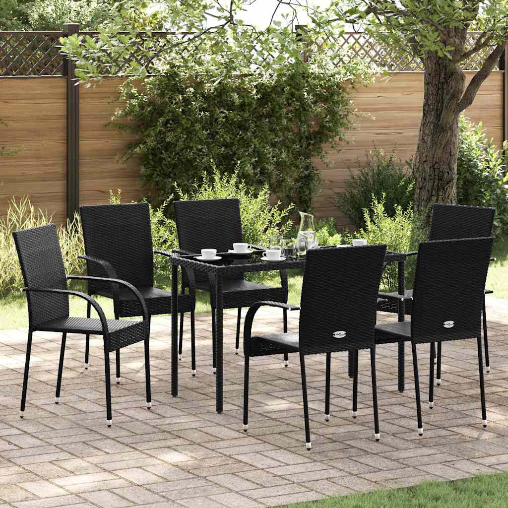 Stackable Outdoor Chairs 6 pcs Poly Rattan Black