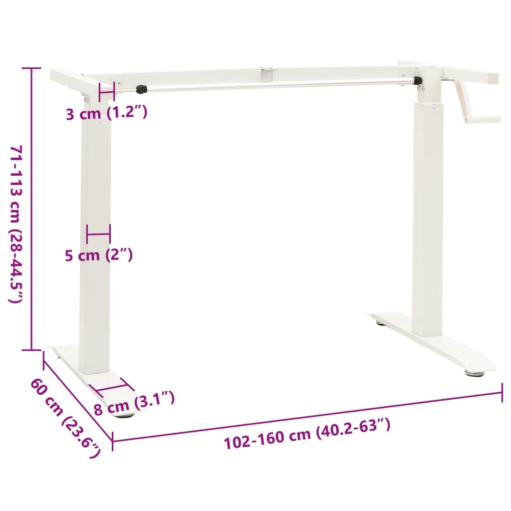 Manual Height Adjustable Standing Desk Frame Hand Crank White