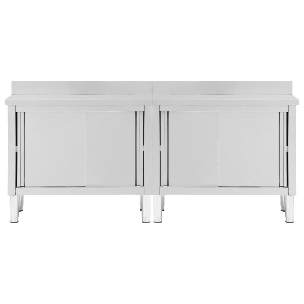 Work Tables with Sliding Doors 2pcs 200x50x(95-97)cm Stainless Steel