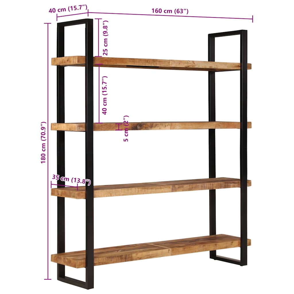 4-Tier Bookcase 160x40x180 cm Rough Mango Wood