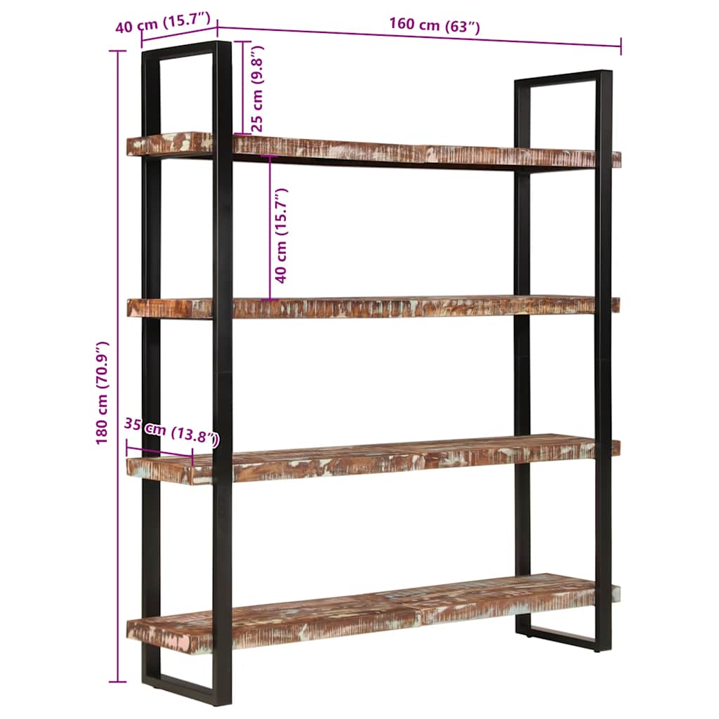 4-Tier Bookcase 160x40x180 cm Solid Reclaimed Wood