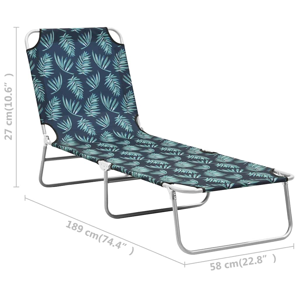 Folding Sun Lounger Steel and Fabric Leaves Print