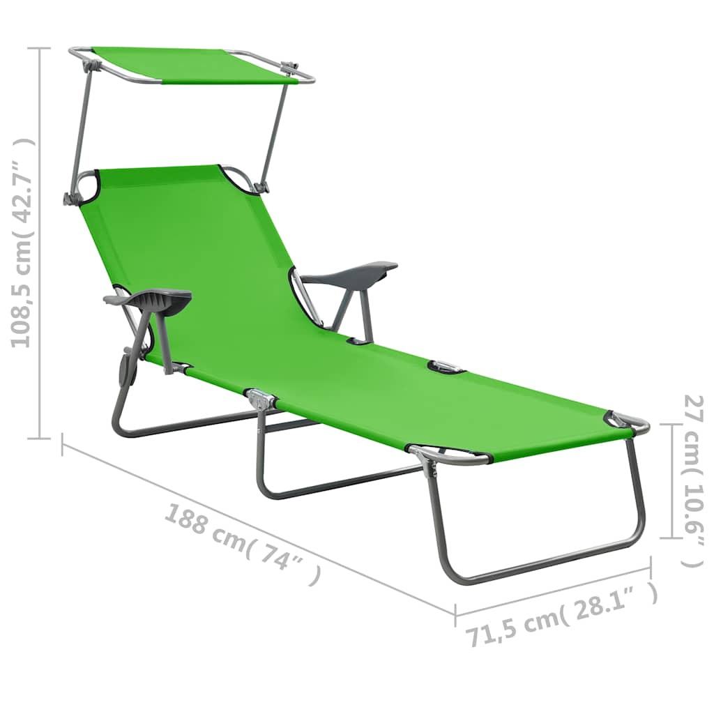 Sun Lounger with Canopy Steel Green