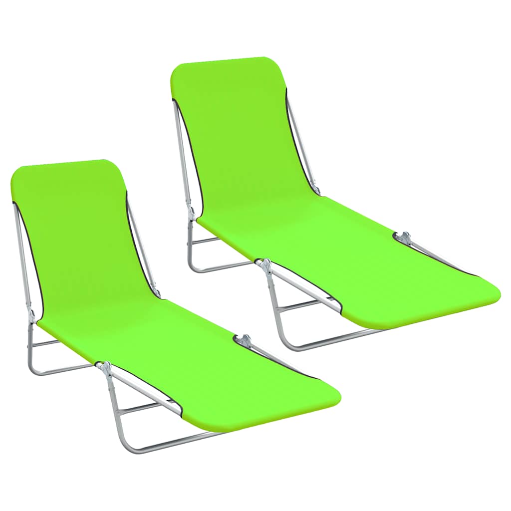 Folding Sun Loungers 2 pcs Steel and Fabric Green