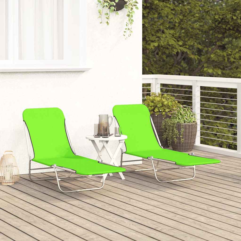 Folding Sun Loungers 2 pcs Steel and Fabric Green